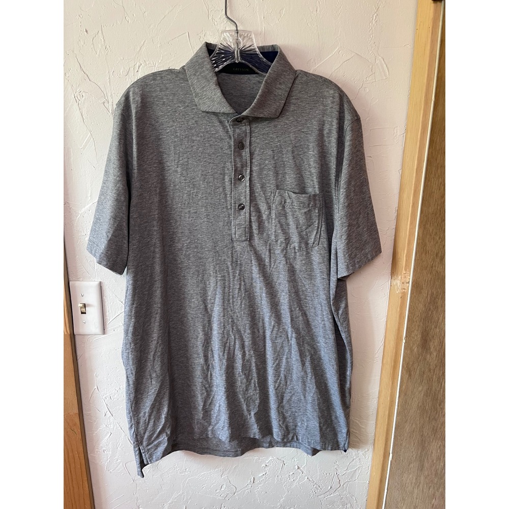 Greyson Mens Large Heather Grey Pima Cotton Blend Short Sleeve Pocket Polo Shirt